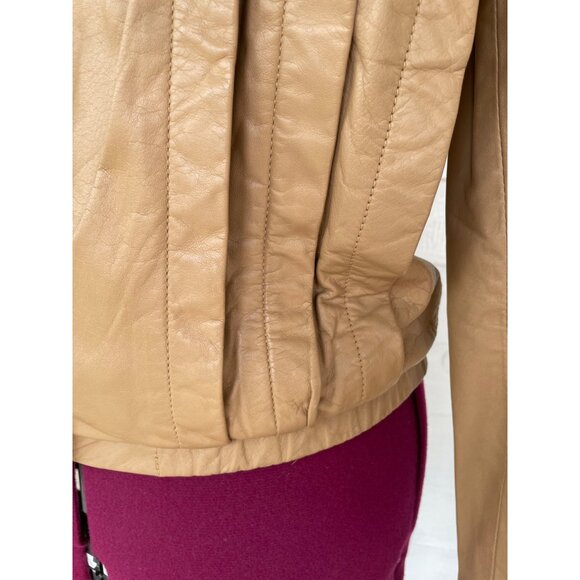 Vintage 1980s Sara International Womens Leather Tan Jacket Size 8 - Picture 13 of 16